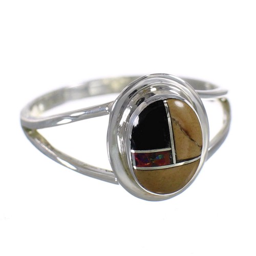 Sterling Silver Southwestern Multicolor Inlay Ring Size 5-1/2 AX80540