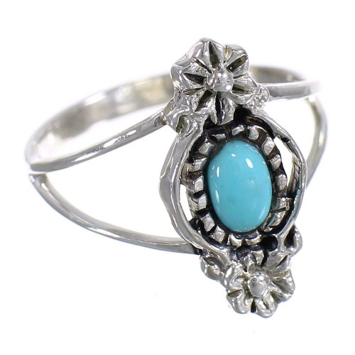 Silver Southwestern Turquoise Flower Ring Size 5-3/4 QX71923