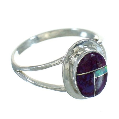 Southwestern Sterling Silver Opal And Magenta Turquoise Inlay Ring Size 8-1/2 QX68321