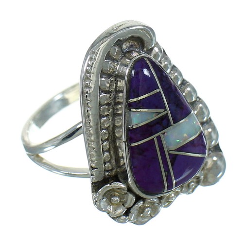 Southwestern Genuine Sterling Silver Opal And Magenta Turquoise Ring Size 6-1/4 QX68338
