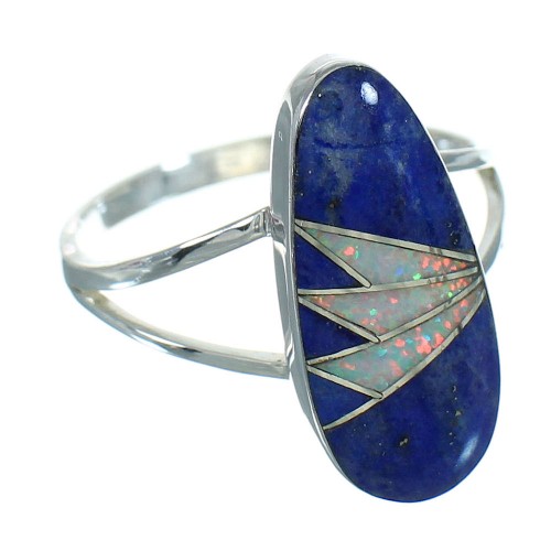 Silver Lapis And Opal Southwest Ring Size 6-1/2 YX81801