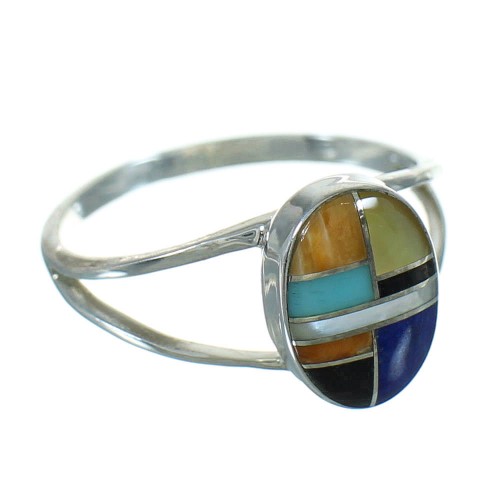 Multicolor Inlay Southwestern Sterling Silver Ring Size 5-1/4 QX74677