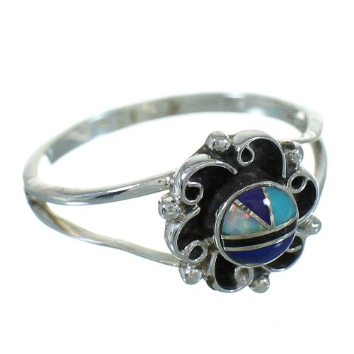 Multicolor Inlay Southwestern Authentic Sterling Silver Ring Size 6-1/4 QX74777