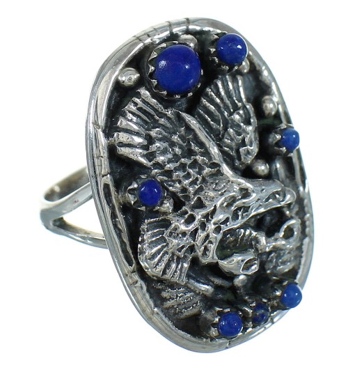 Lapis And Sterling Silver Southwest Eagle Ring Size 7-1/4 YX81577