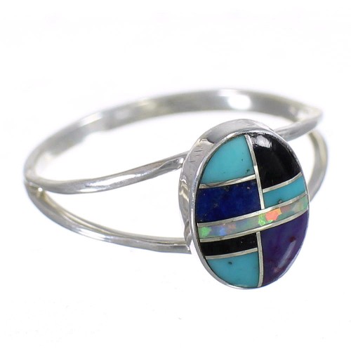Multicolor Inlay And Genuine Sterling Silver Southwest Ring Size 5-1/4 WX79921