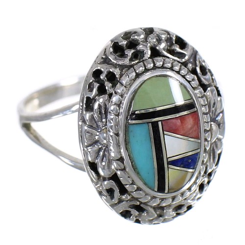Silver Multicolor Southwestern Ring Size 8-1/2 YX70974