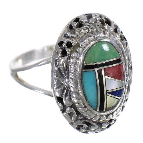 Southwestern Sterling Silver Multicolor Ring Size 7 YX70983