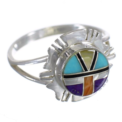 Southwest Sterling Silver Multicolor Inlay Ring Size 6-1/2 YX71042