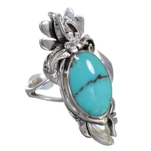 Turquoise And Silver Southwestern Flower Ring Size 5 YX79874