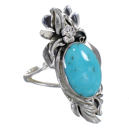 Silver Turquoise Southwest Flower Ring Size 6-3/4 YX79878