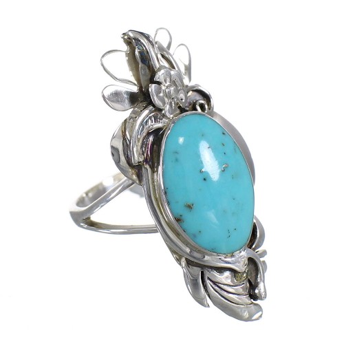 Southwestern Silver Turquoise Flower Ring Size 4-1/2 YX79894