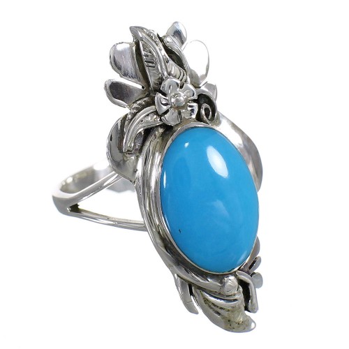 Southwestern Turquoise Sterling Silver Flower Ring Size 7-1/2 YX79912