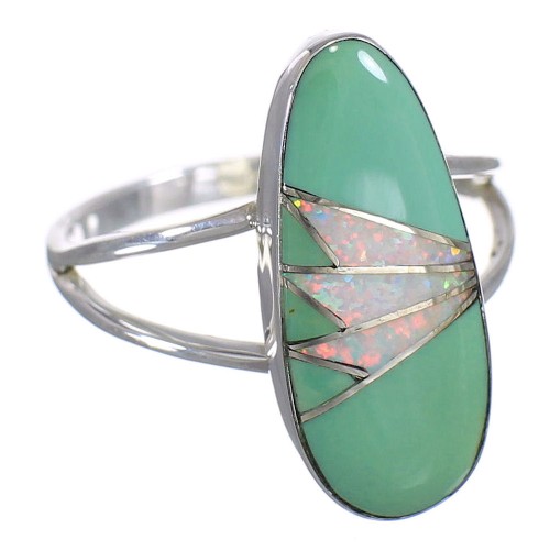 Southwest Turquoise And Opal Inlay Sterling Silver Ring Size 5-3/4 RX83207