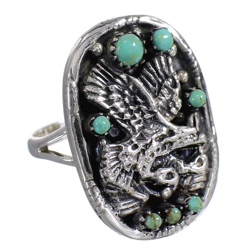 Southwestern Genuine Sterling Silver Turquoise Eagle Ring Size 6 RX80494