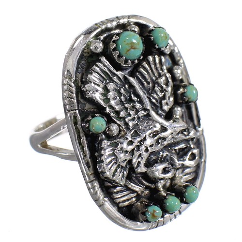 Southwest Turquoise And Sterling Silver Eagle Ring Size 5 RX80568