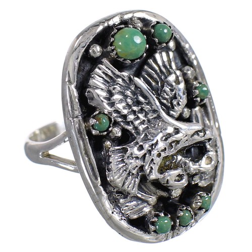 Genuine Sterling Silver Turquoise Southwest Eagle Ring Size 7-1/4 RX80585