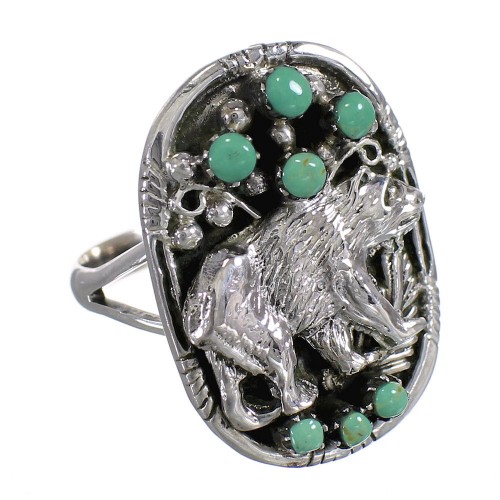 Sterling Silver Turquoise Bear Ring Size 4-1/4 RX80678