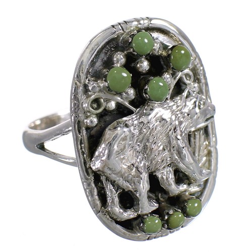 Sterling Silver Turquoise Bear Southwest Ring Size 5-1/4 RX80847