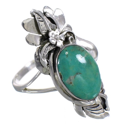 Silver Turquoise Southwestern Flower Ring Size 8-1/4 YX73700