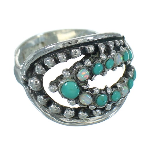 Authentic Sterling Silver Turquoise And Opal Southwest Ring Size 8-1/2 YX68892