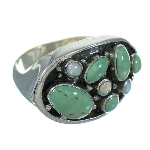 Genuine Sterling Silver Turquoise And Opal Southwestern Jewelry Ring Size 7-3/4 YX68900
