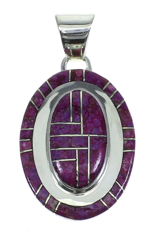 Southwest Genuine Sterling Silver Magenta Turquoise Inlay Pendant QX68523