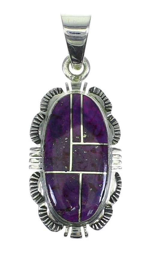 Southwestern Authentic Sterling Silver Magenta Turquoise Inlay Pendant QX68516