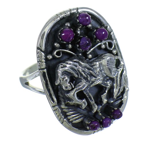 Southwestern Genuine Sterling Silver Magenta Turquoise Horse Ring Size 6 QX68700