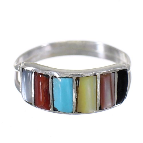 Zuni Multicolor Inlay Sterling Silver Ring Size 5-1/2 RX66673