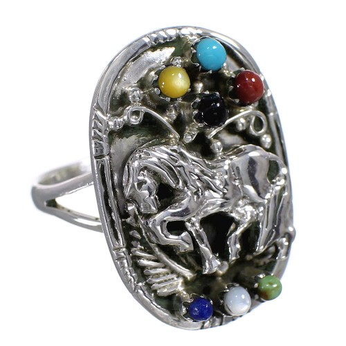 Silver And Multicolor Southwestern Horse Ring Size 8 YX70962