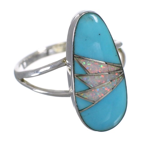 Southwestern Authentic Sterling Silver Turquoise And Opal Ring Size 4-1/2 YX83133
