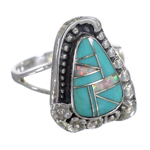 Turquoise Opal Genuine Sterling Silver Southwest Flower Ring Size 8-1/2 YX83192