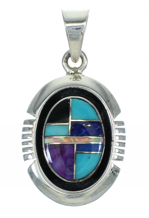 Authentic Sterling Silver Multicolor Inlay Southwest Pendant YX67456