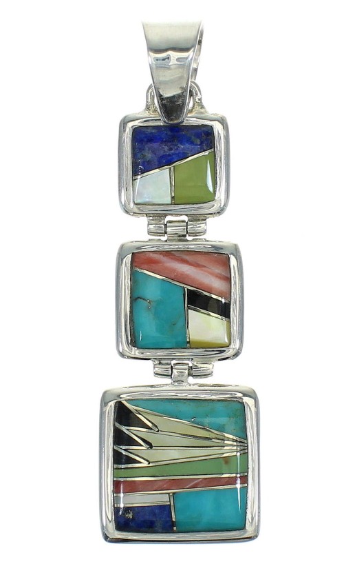 Multicolor Inlay And Sterling Silver Southwestern Pendant YX67485