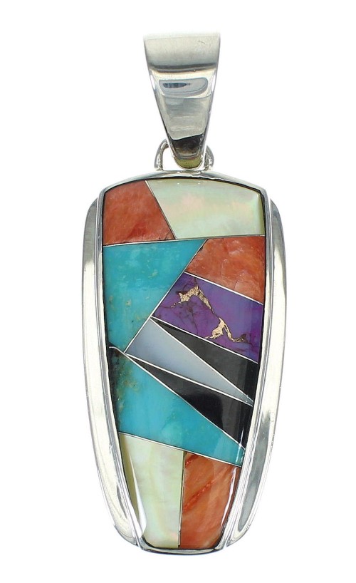 Multicolor Inlay And Authentic Sterling Silver Southwest Slide Pendant YX67489