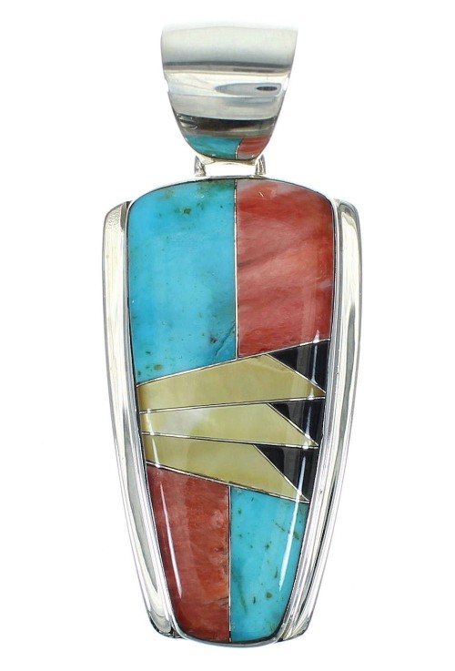 Genuine Sterling Silver And Multicolor Inlay Southwest Slide Pendant YX67498