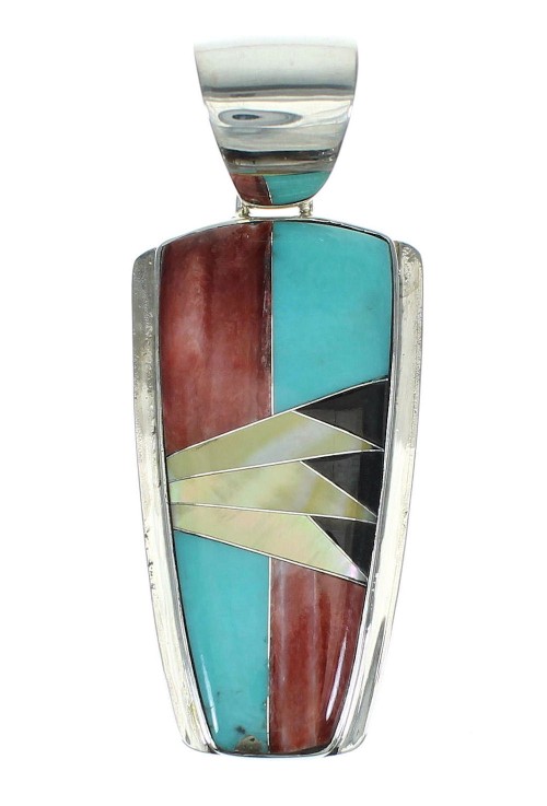Genuine Sterling Silver And Multicolor Inlay Southwestern Slide Pendant YX67499