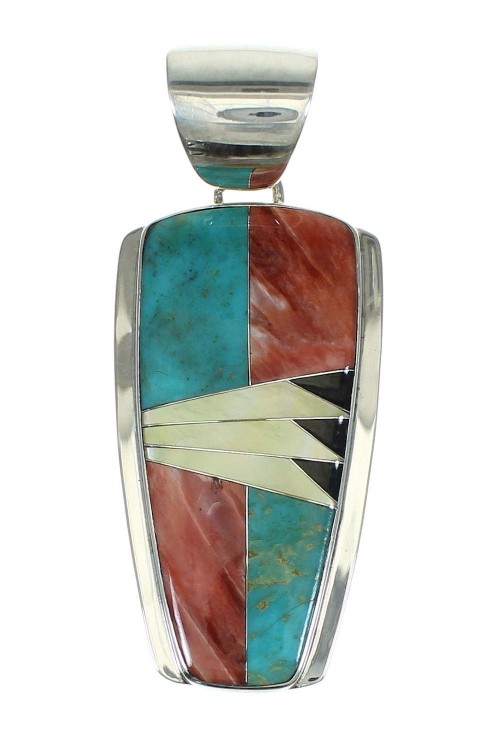 Authentic Sterling Silver And Multicolor Inlay Southwest Slide Pendant YX67502