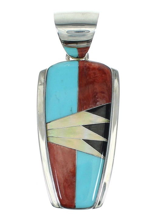 Sterling Silver And Multicolor Inlay Southwestern Slide Pendant YX67504