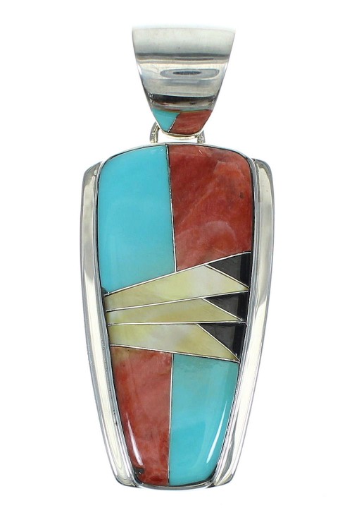 Sterling Silver And Multicolor Inlay Southwestern Pendant YX67505