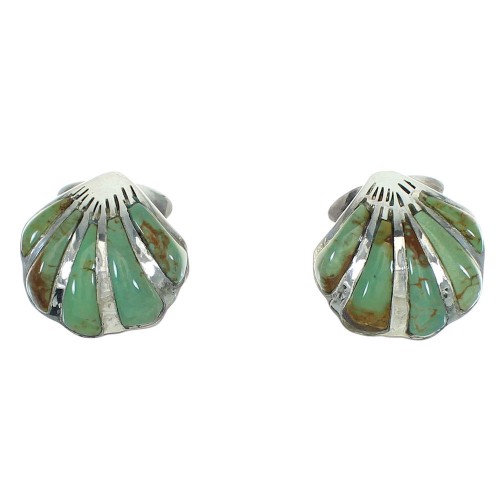 Turquoise Southwestern Seashell Silver Post Earrings AX71498