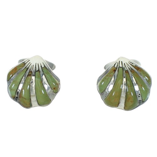 Turquoise Inlay Southwestern Seashell Silver Jewelry Post Earrings AX71503