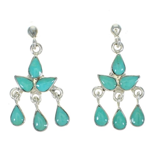 Southwest Turquoise Silver Post Dangle Earrings AX71517