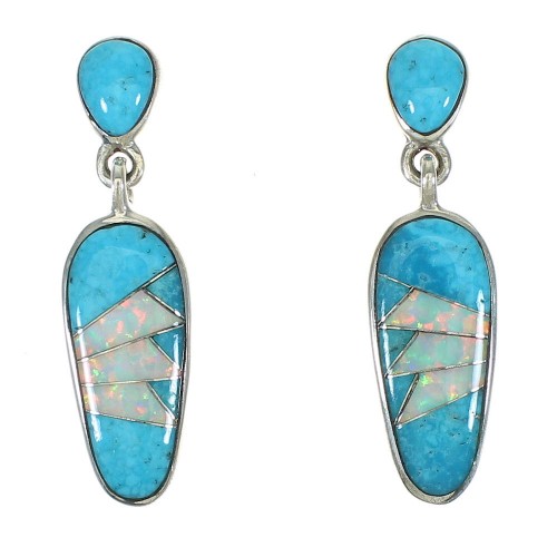 Silver Turquoise Opal Southwestern Post Dangle Earrings YX71314