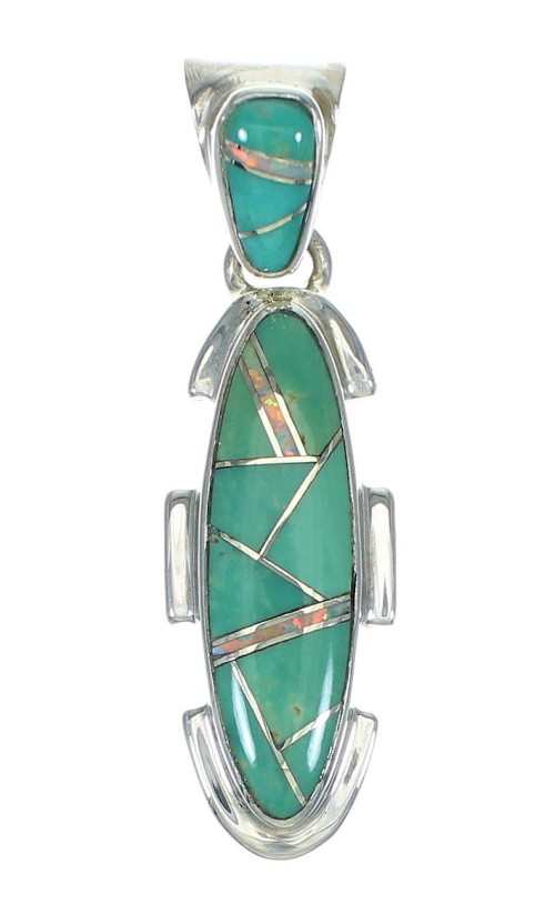 Genuine Sterling Silver Turquoise And Opal Southwestern Pendant YX68211