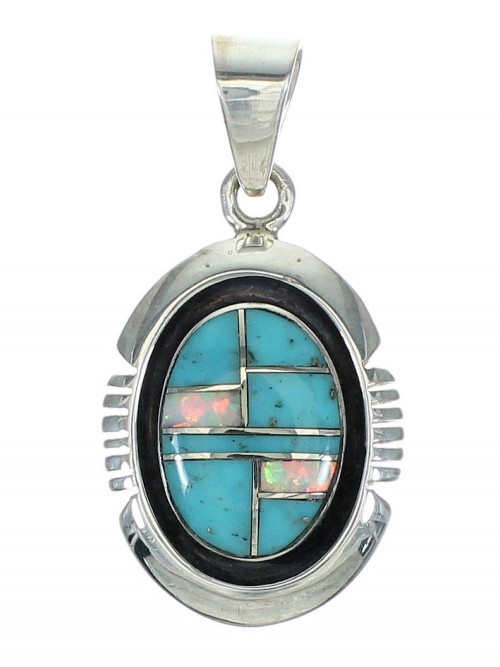 Authentic Sterling Silver Turquoise And Opal Southwest Slide Pendant YX68216
