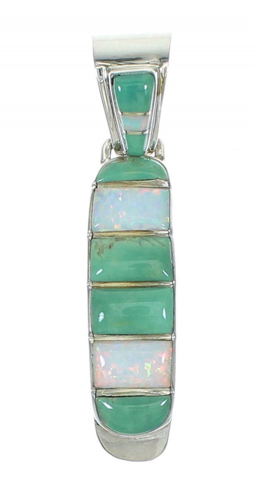 Southwest Genuine Sterling Silver Turquoise And Opal Inlay Pendant YX68256