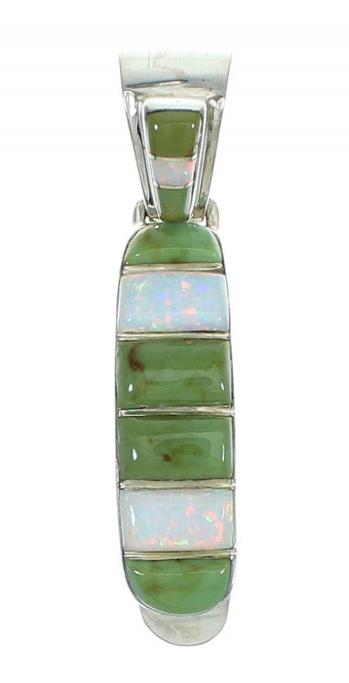 Southwest Authentic Sterling Silver Turquoise And Opal Inlay Pendant YX68260