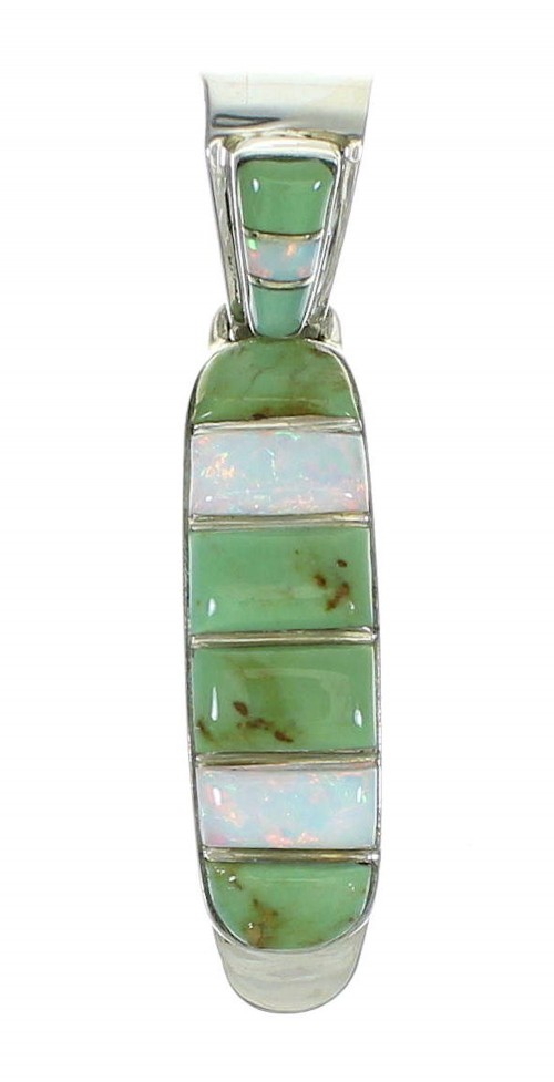 Southwestern Authentic Sterling Silver Turquoise And Opal Inlay Pendant YX68263