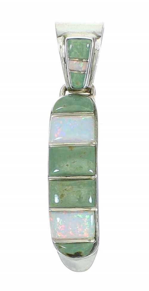 Southwestern Sterling Silver Turquoise And Opal Inlay Slide Pendant YX68264